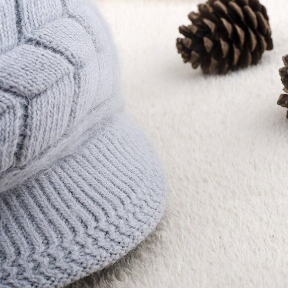 〽️Women’s Grey Winter Warm Knit Wool Snow Ski Hat with Visor main image 5